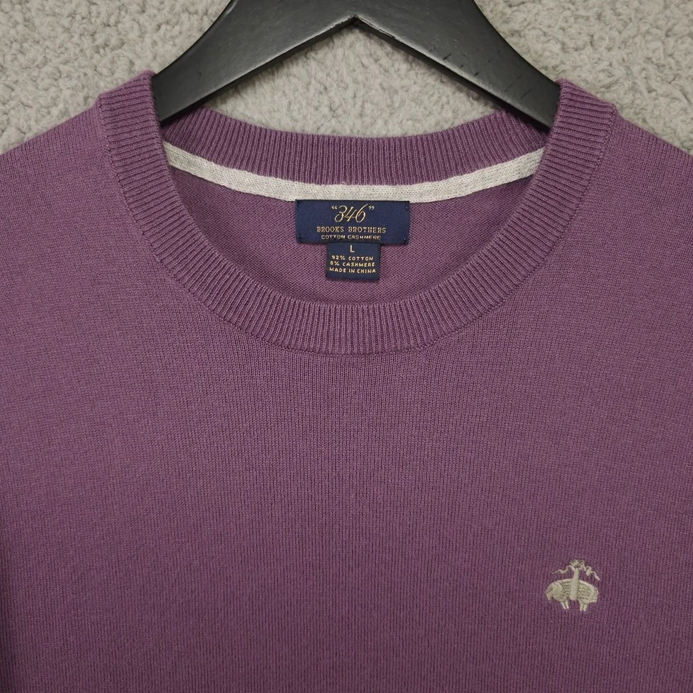 Brooks Brothers 346 Sweater Mens Large Purple Cashmere Cotton Crew Neck Pullover